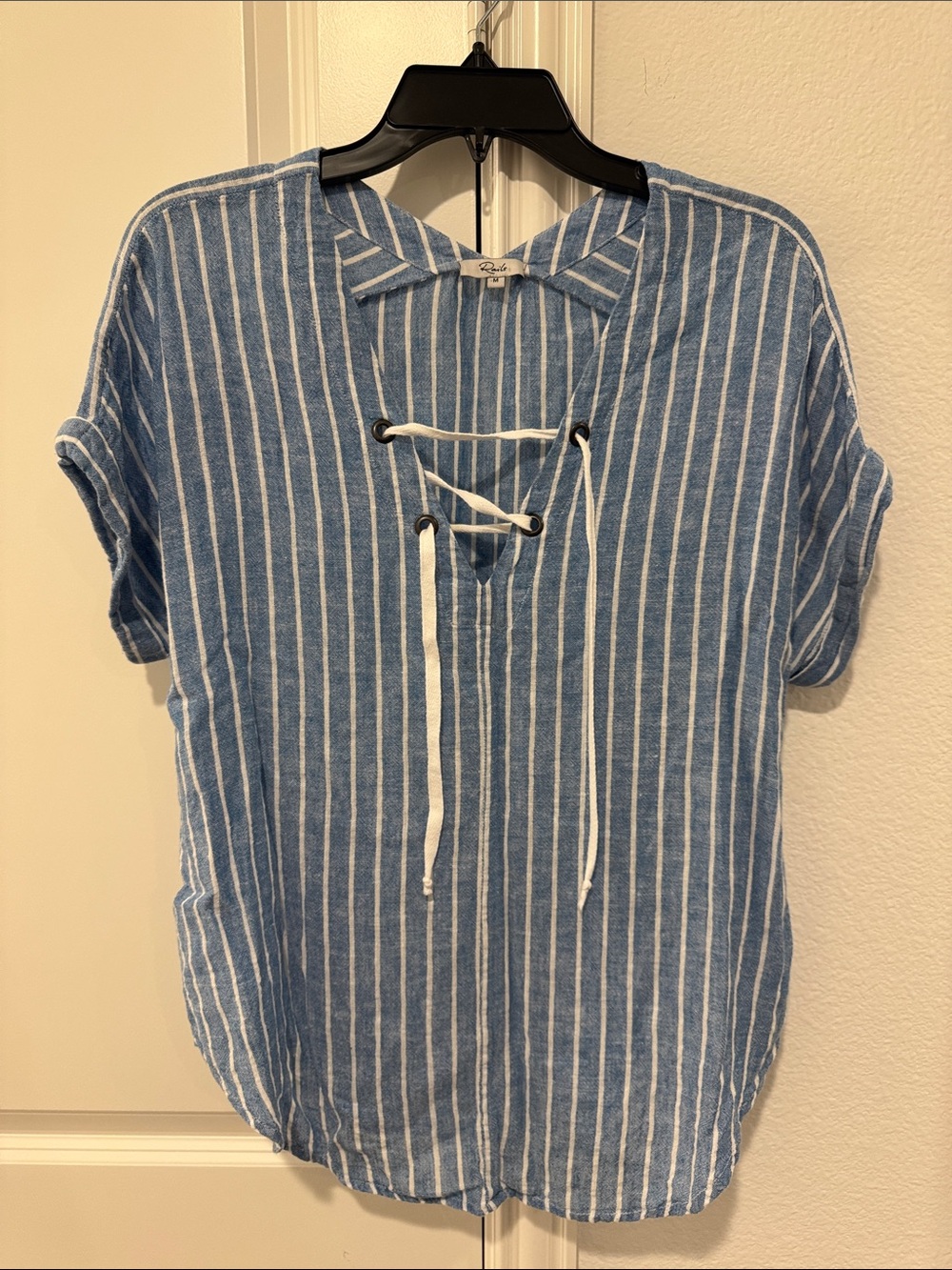 Rails Blue and White Striped Lace-Up Women's Top